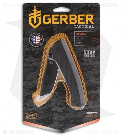 Gerber Decree Liner Lock Knife Black (3.7" Black Serr S30V) 30-001004 3 Gerber Decree Liner Lock Knife Black (3.7" Black Serr S30V) 30-001004